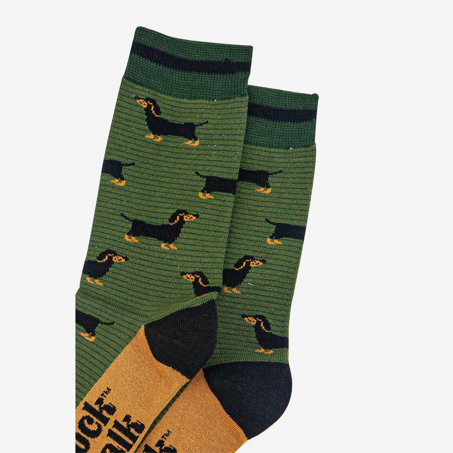 mens-bamboo-socks-khaki-dark-green-sausage-dog-stripes-close-up