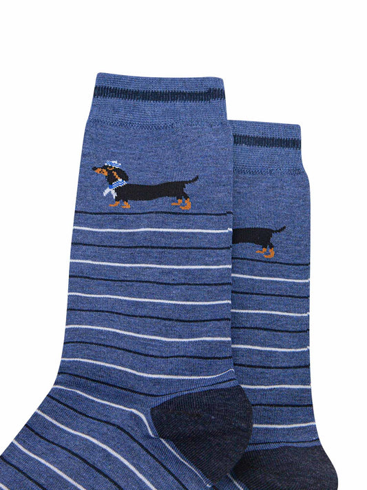 mens-bamboo-socks-denim-blue-sausage-dog-sailor-stripe-close-up-dachshuns-naval-uniforn