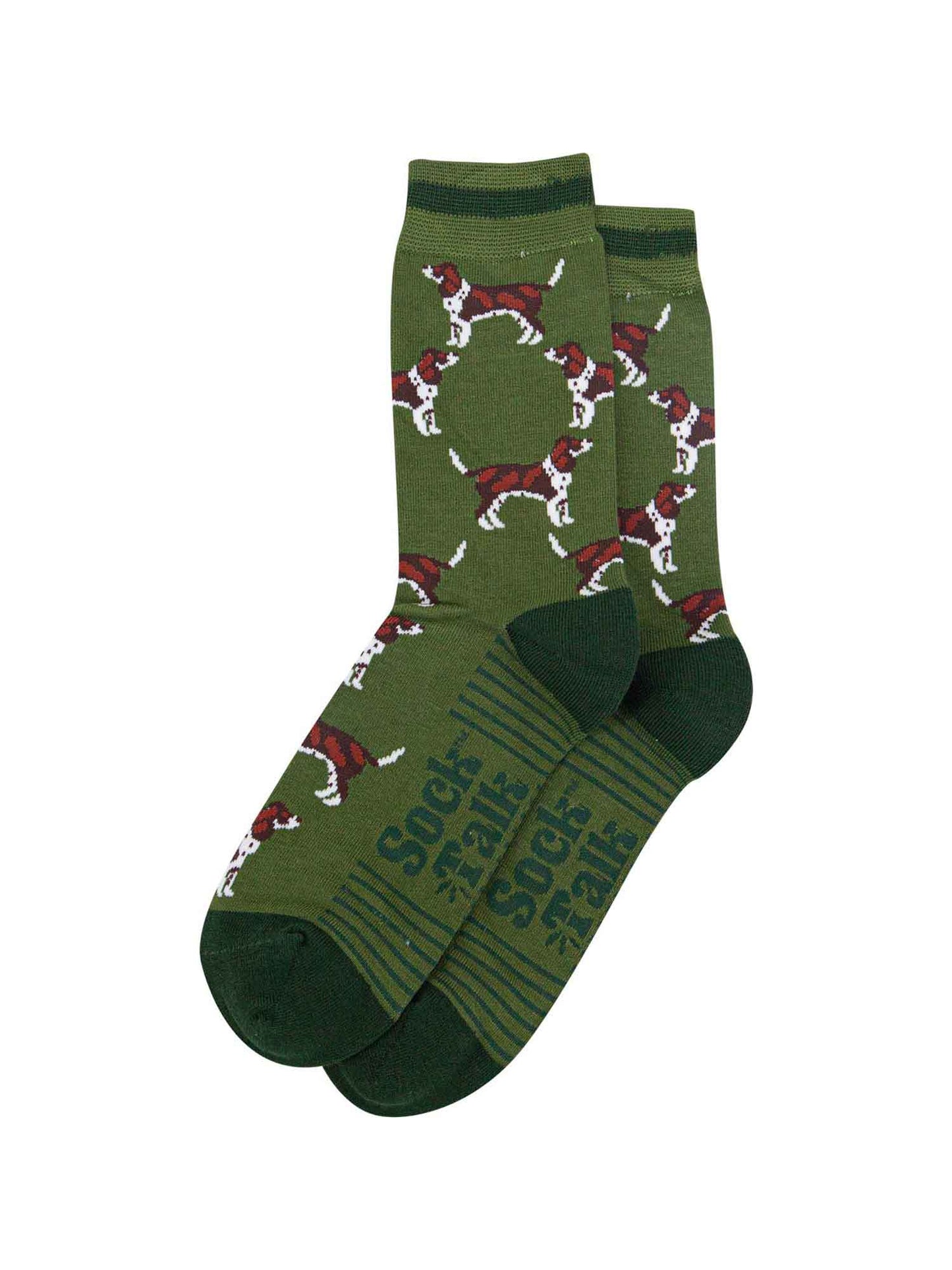mens-bamboo-socks-khaki-dark-green-cocker-spaniel-laying-flat