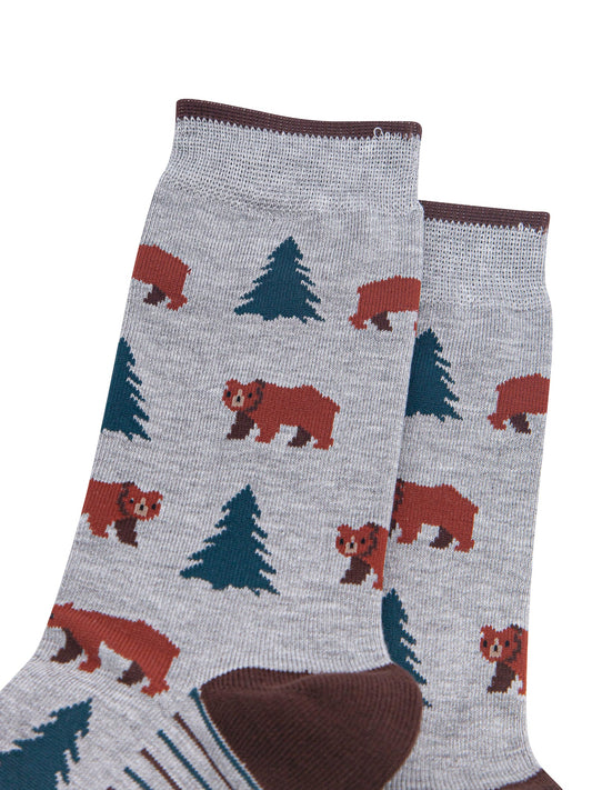 Grizzly-Bear-Men's-Bamboo-Socks-in-Grey-Marl-Close-Up