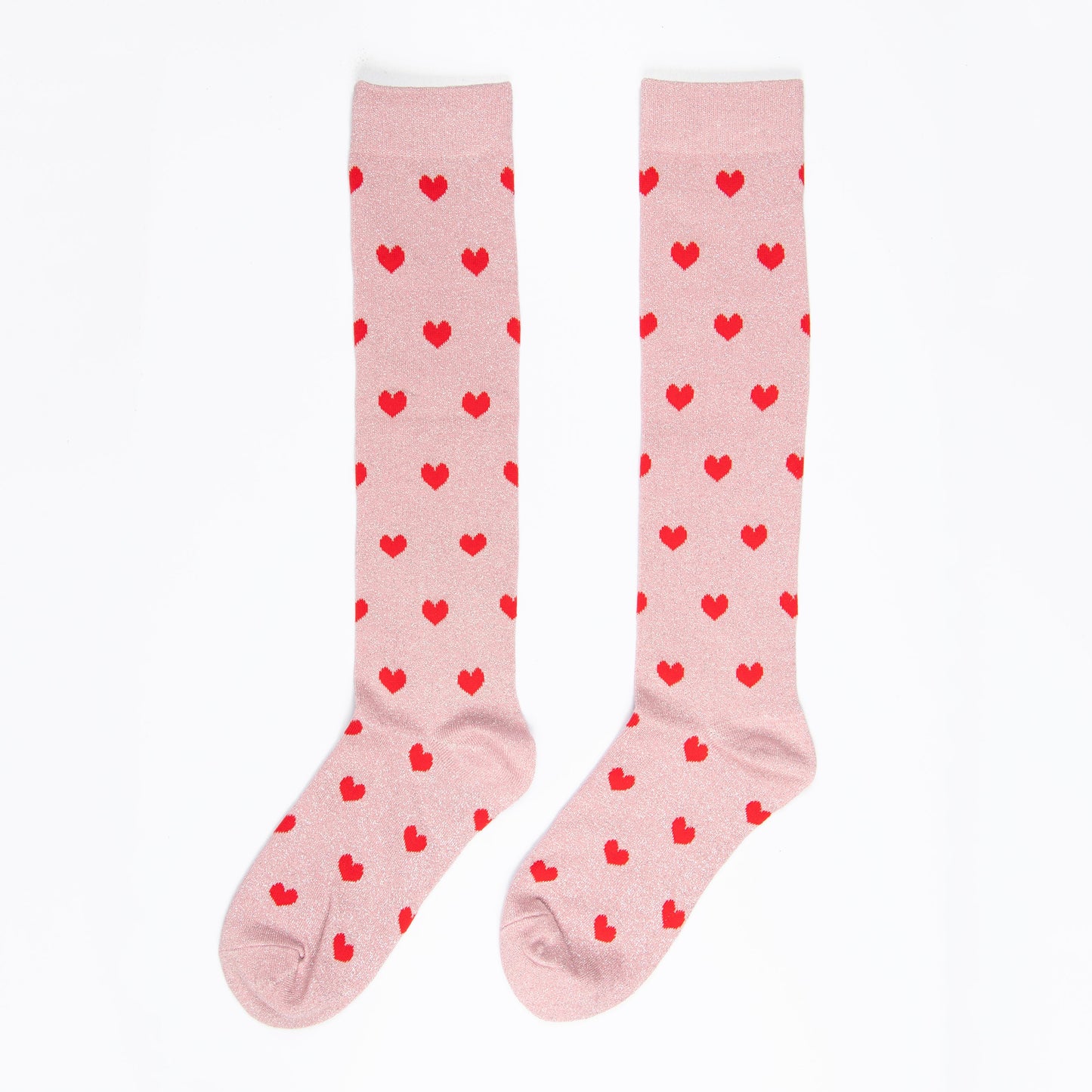 Women's Knee High Glitter Socks - Pink/Red, Hearts