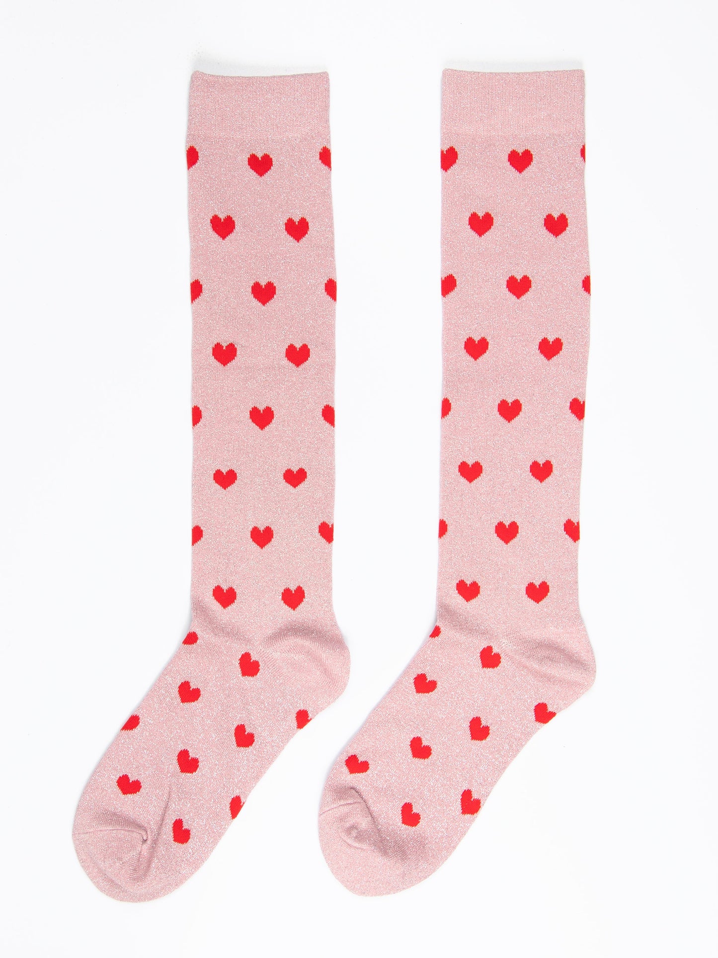 Women's Knee High Glitter Socks - Pink/Red, Hearts