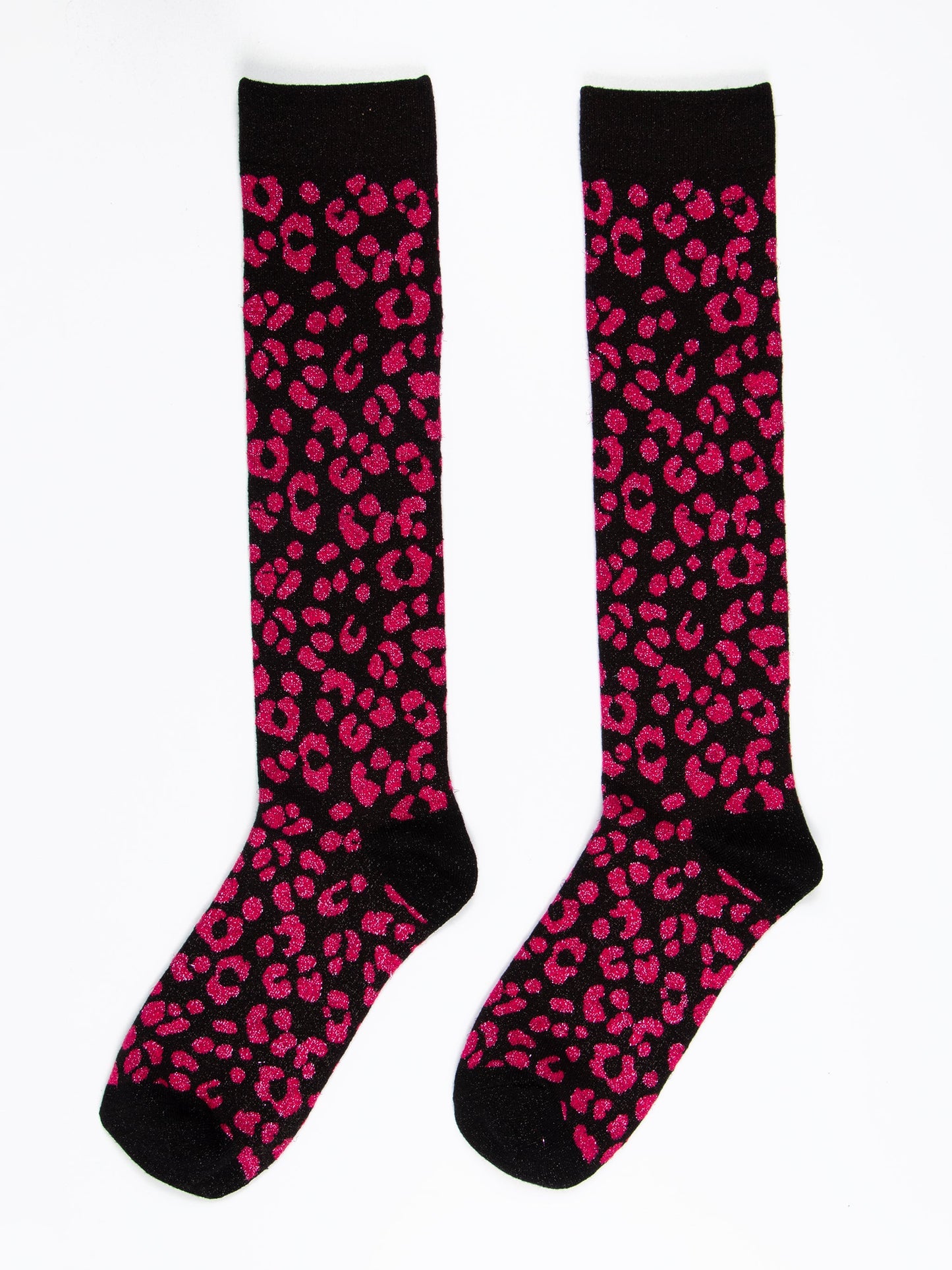 pink and black leopard print knee high glitter socks