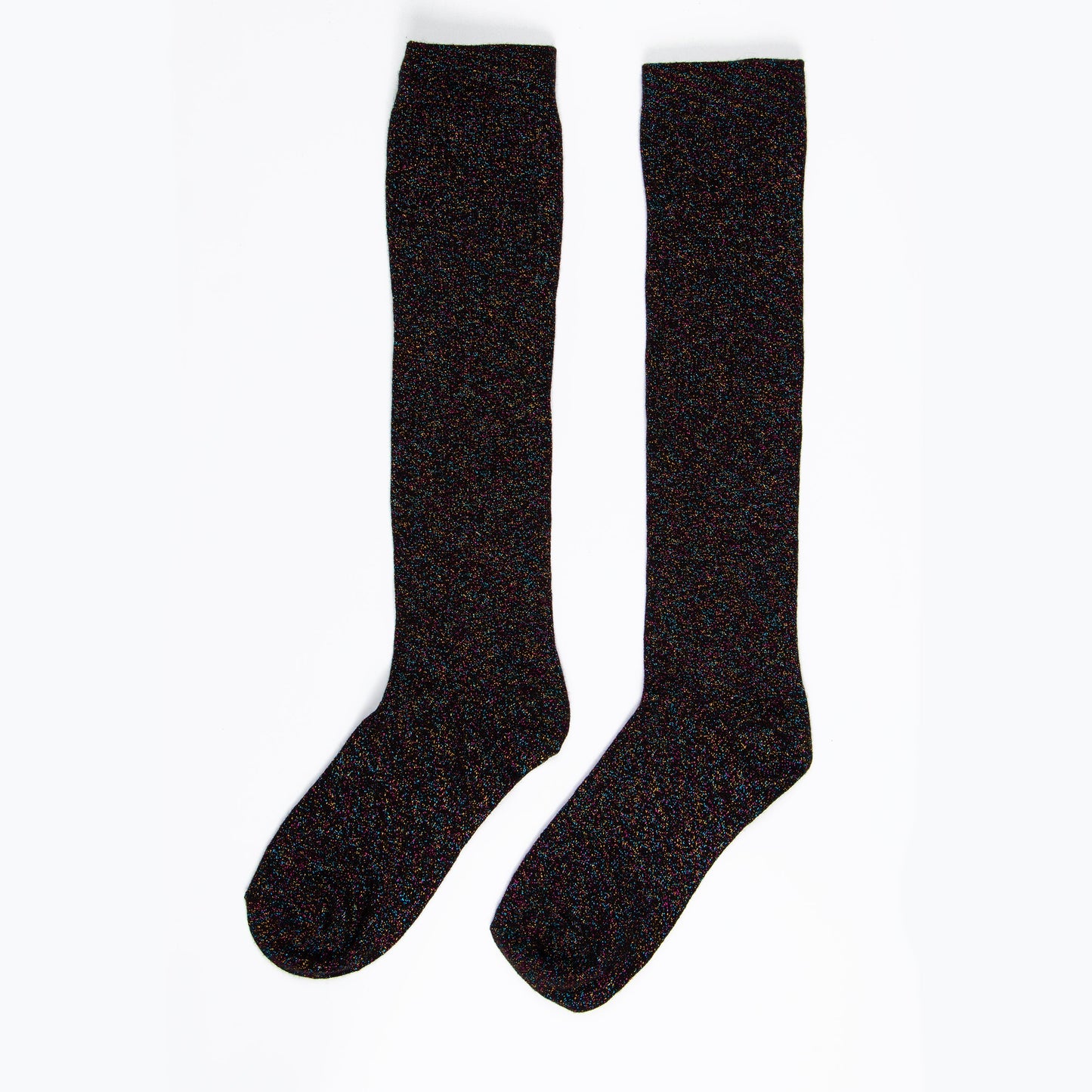 Women's Knee High Glitter Socks - Black/Rainbow