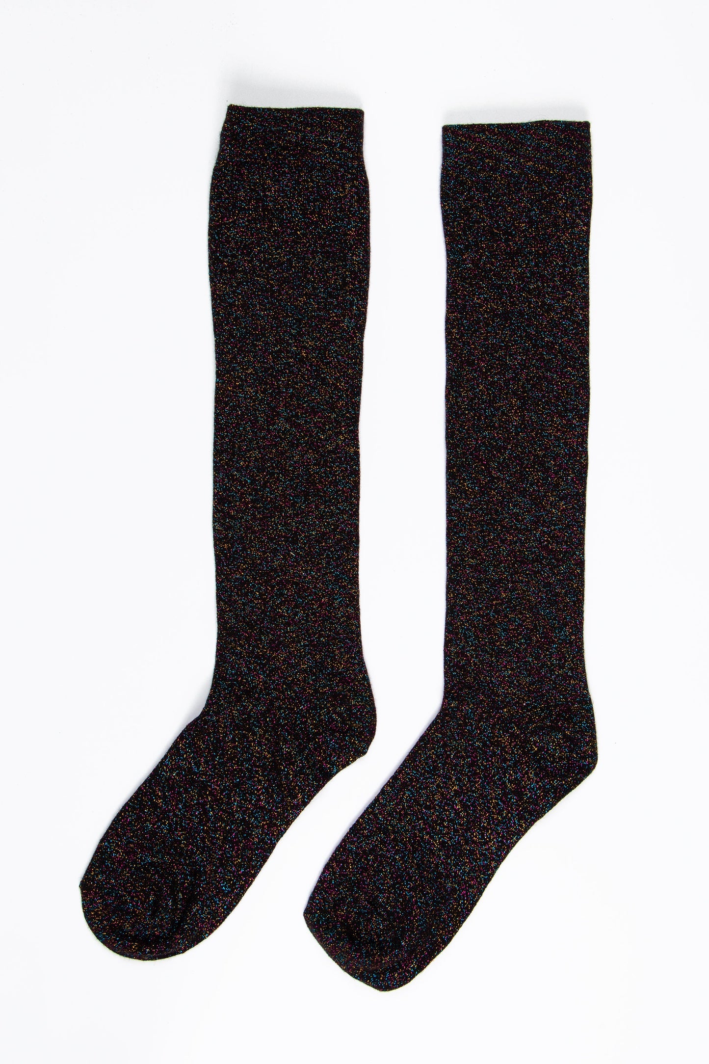Women's Knee High Glitter Socks - Black/Rainbow