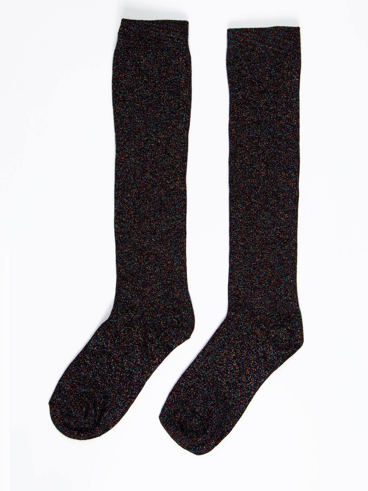 Women's Knee High Glitter Socks - Black/Rainbow