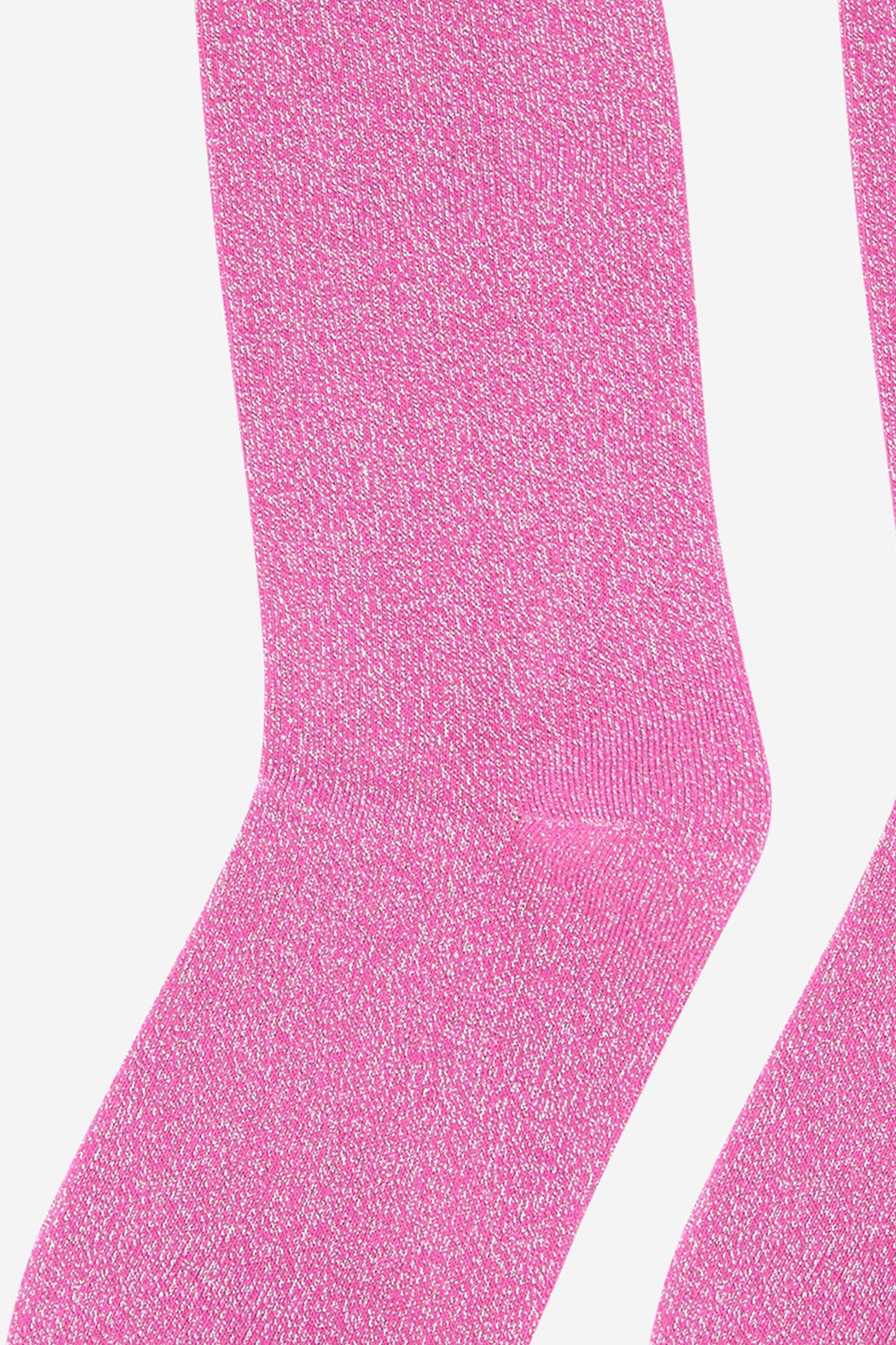 close up of the silver sparkle on these hot pink knee high socks
