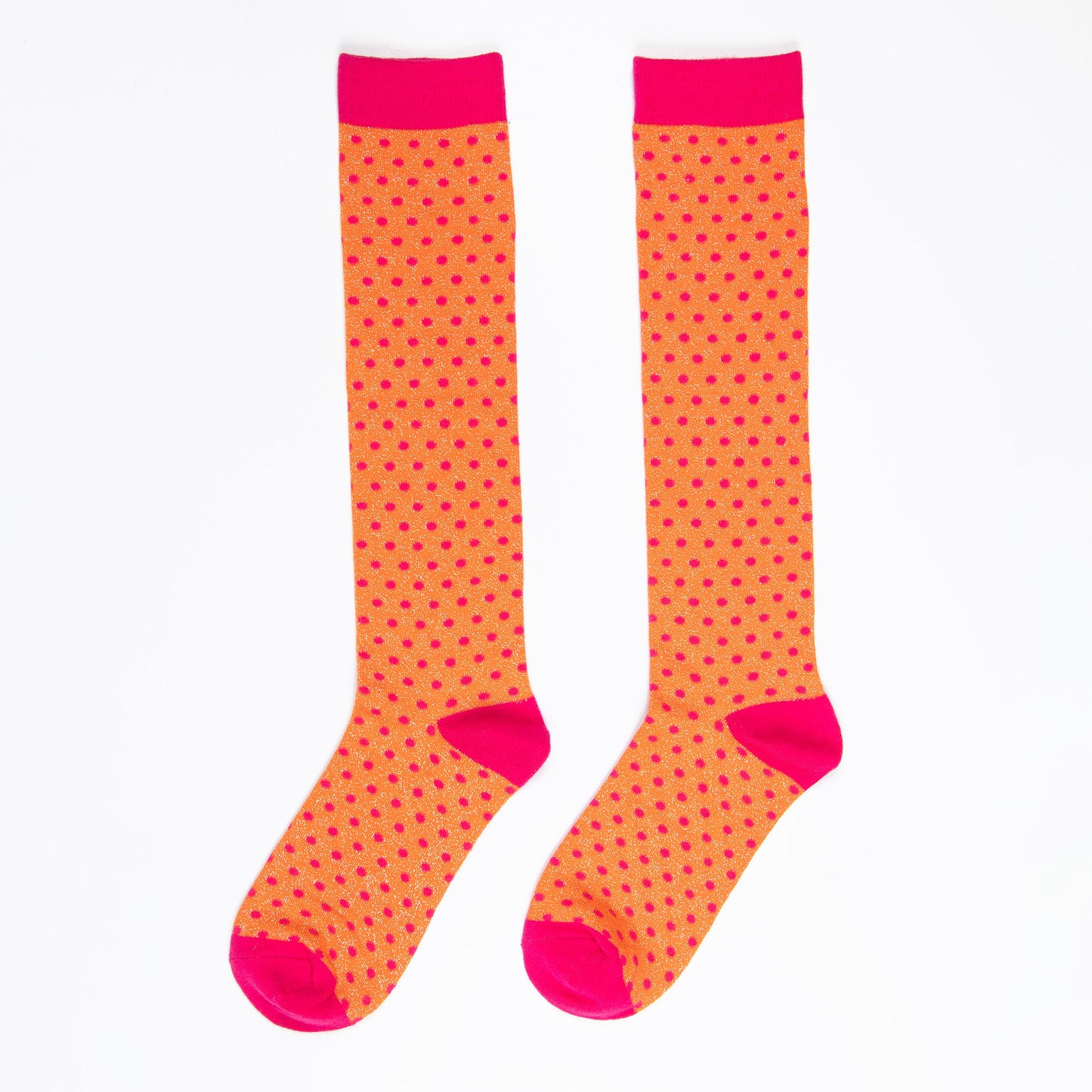 Women's Knee High Glitter Socks - Orange/Fuchsia, Small Polka Dot