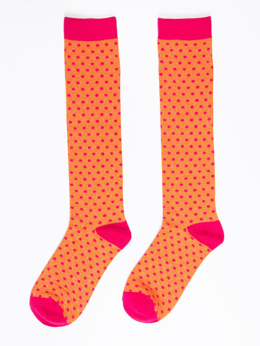 Cotton Knee High Glitter Socks in Orange/Pink