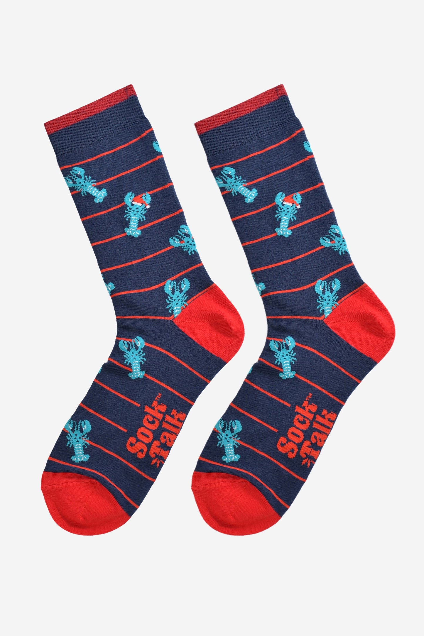 Men's Bamboo Crew Socks Christmas Cracker Gift Box - Navy Blue/Red, Christmas Lobster