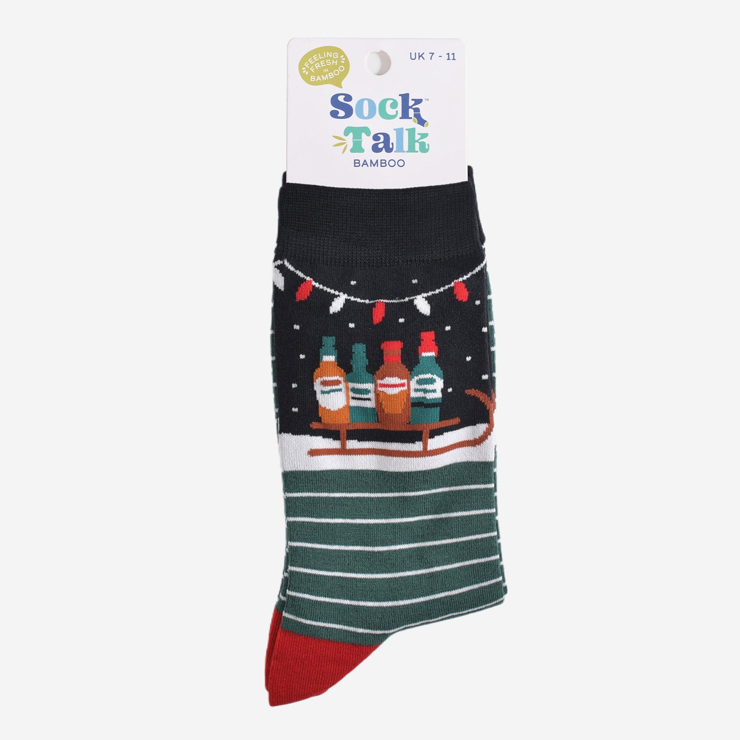 party drinks sledge christmas socks in their sock talk packaging, the socks are a uk size 7-11