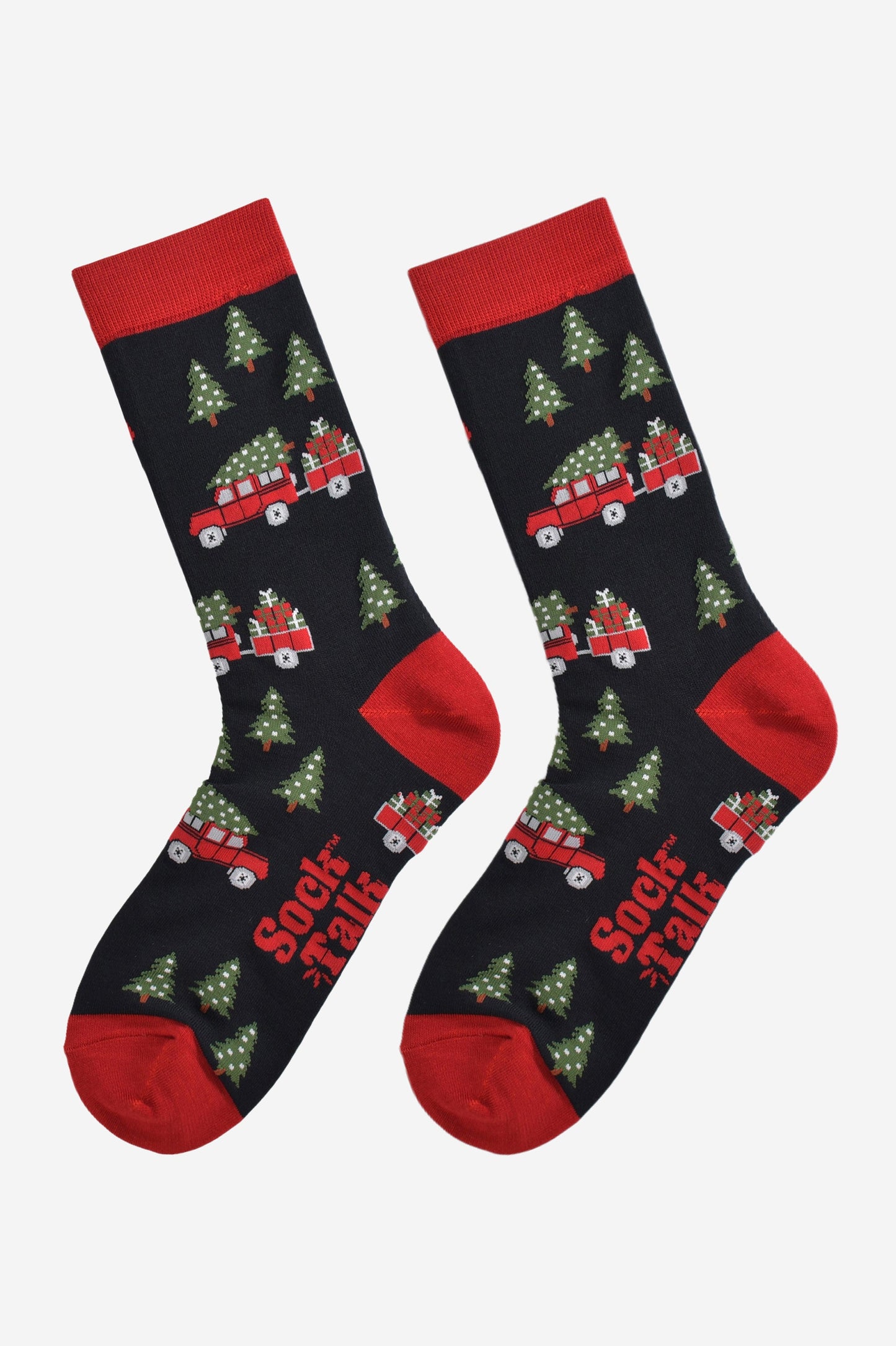 Men's Bamboo Crew Socks Christmas Cracker Gift Box - Black/Red, Christmas Tree Off Roader