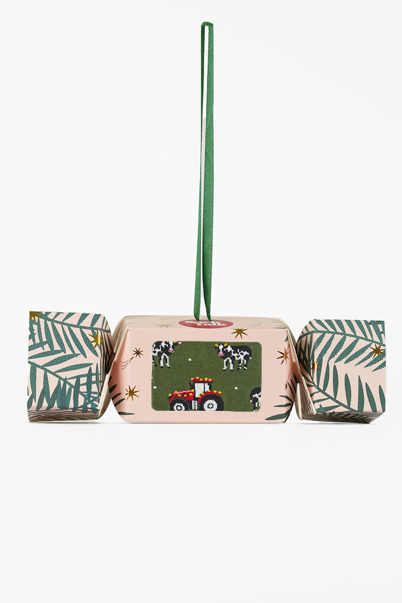 Men's Bamboo Crew Socks Christmas Cracker Gift Box - Green/Red, Christmas Cow and Tractor