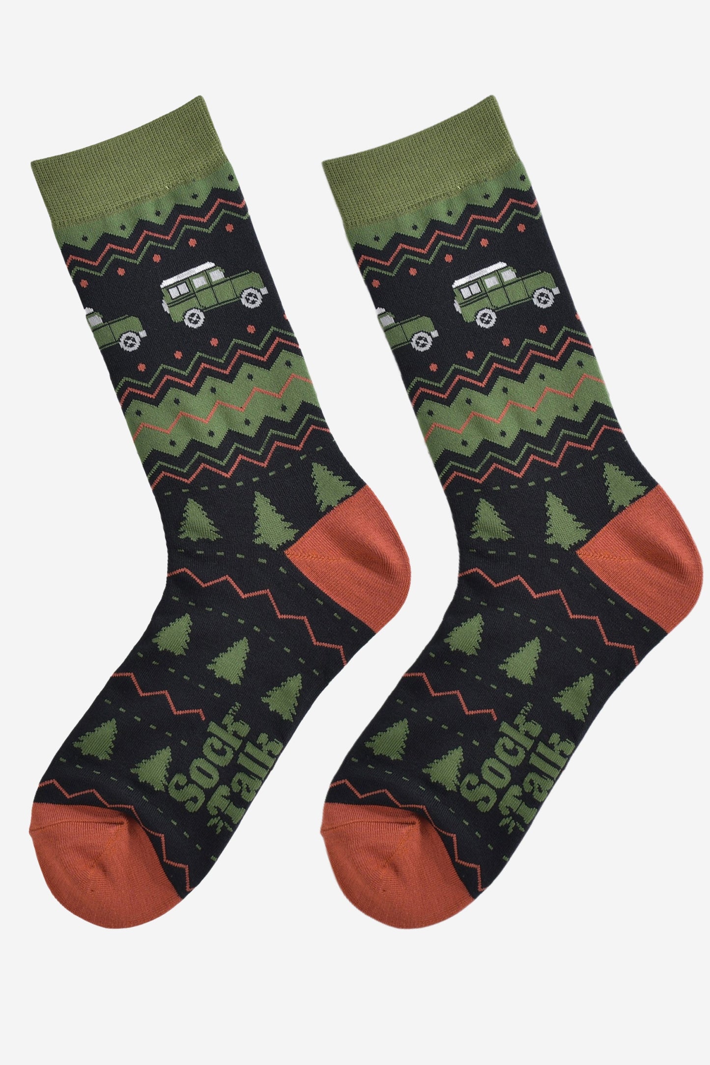 Men's Bamboo Socks - Black/Green, Off Roader Fair Isle