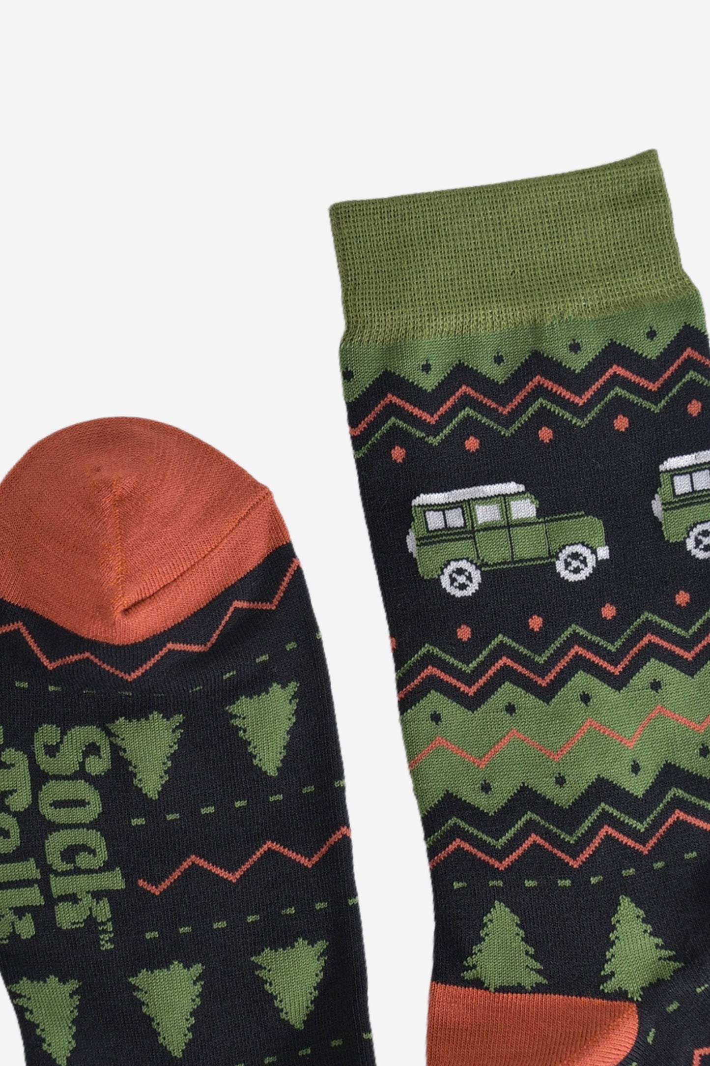 Men's Bamboo Socks - Black/Green, Off Roader Fair Isle