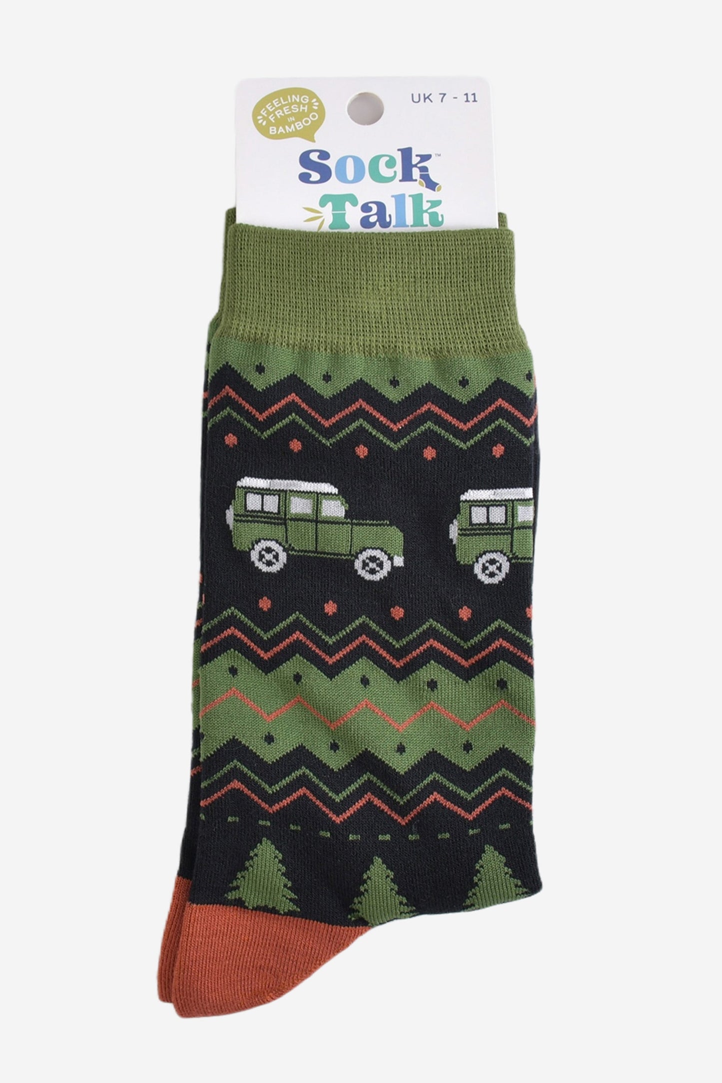 Men's Bamboo Socks - Black/Green, Off Roader Fair Isle