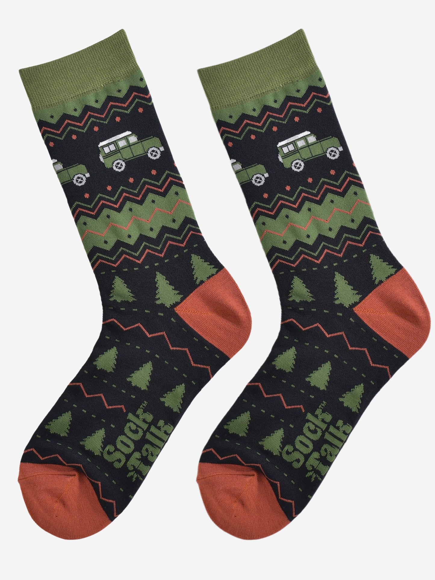 Men's Bamboo Socks - Black/Green, Off Roader Fair Isle