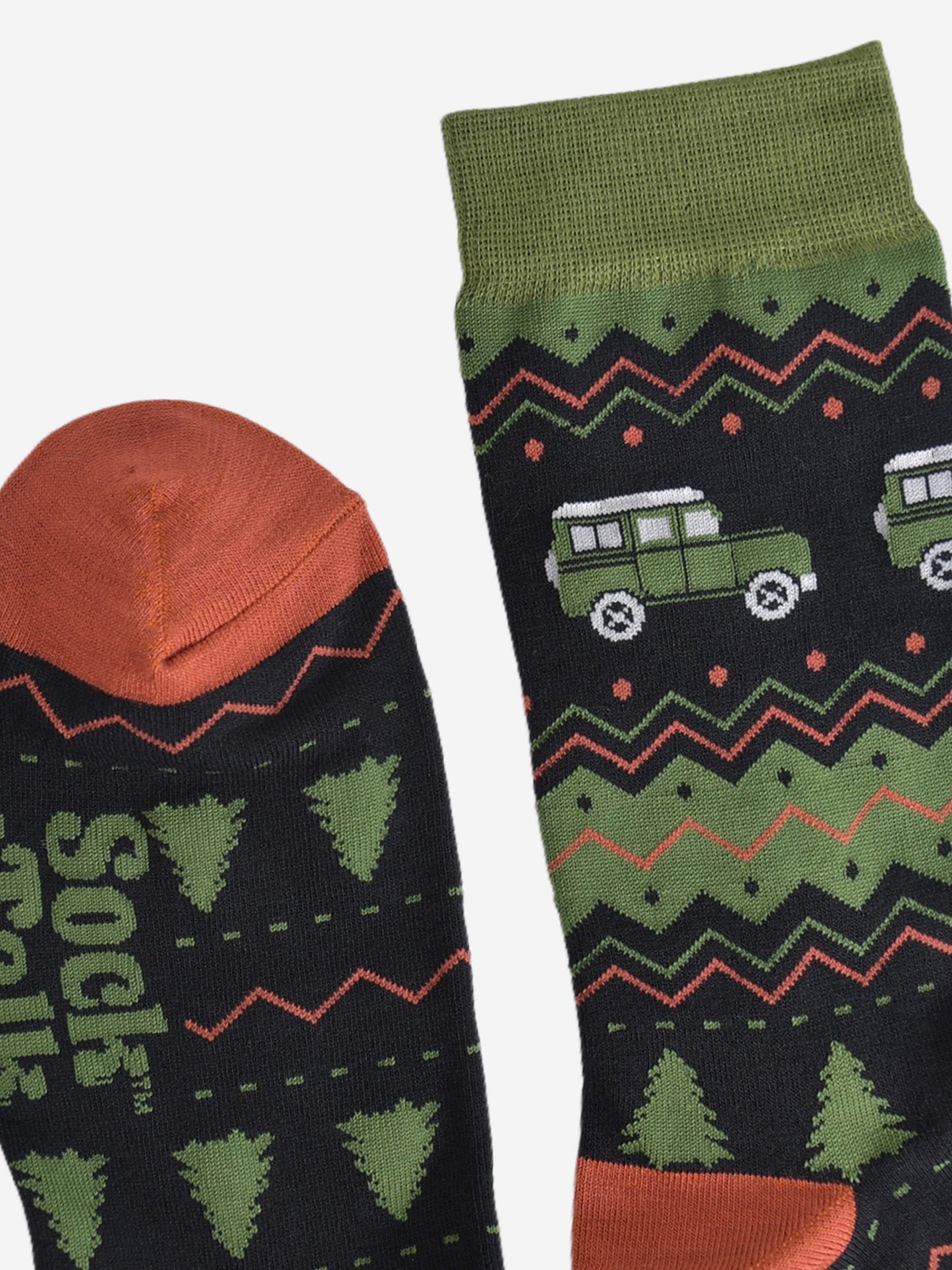 Men's Bamboo Socks - Black/Green, Off Roader Fair Isle
