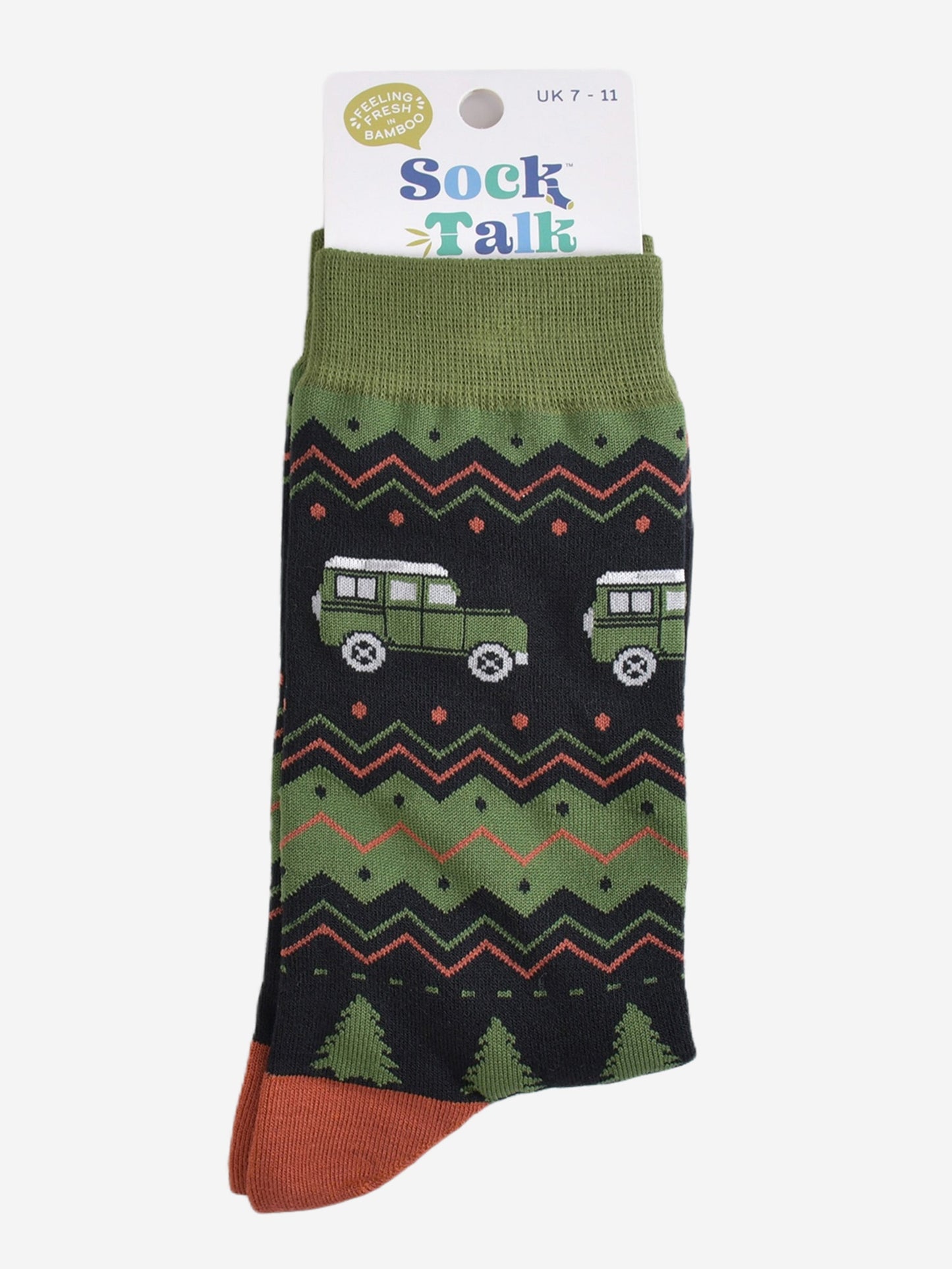 Men's Bamboo Socks - Black/Green, Off Roader Fair Isle
