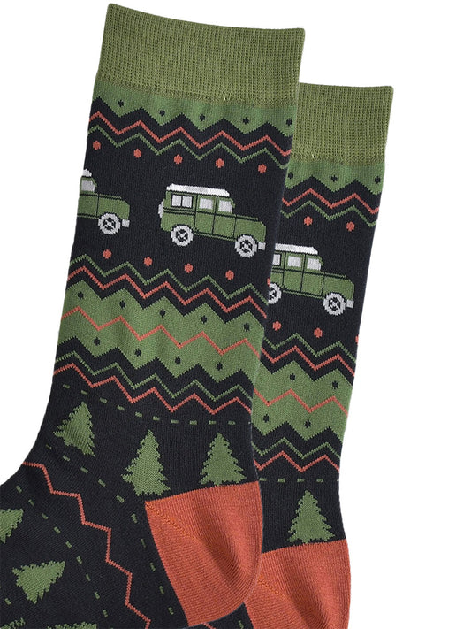 Off Roader Fair Isle Bamboo Socks in Black/Green