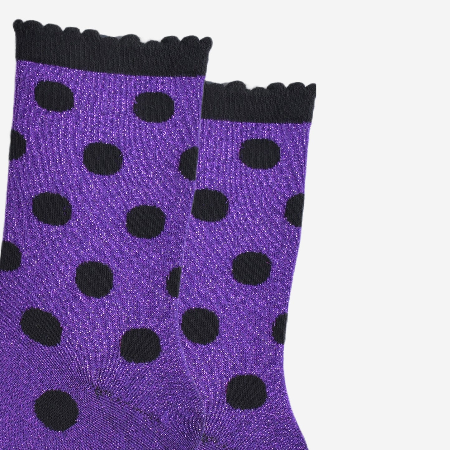 Women's Glitter Socks - Purple/Black, Medium Polka Dot