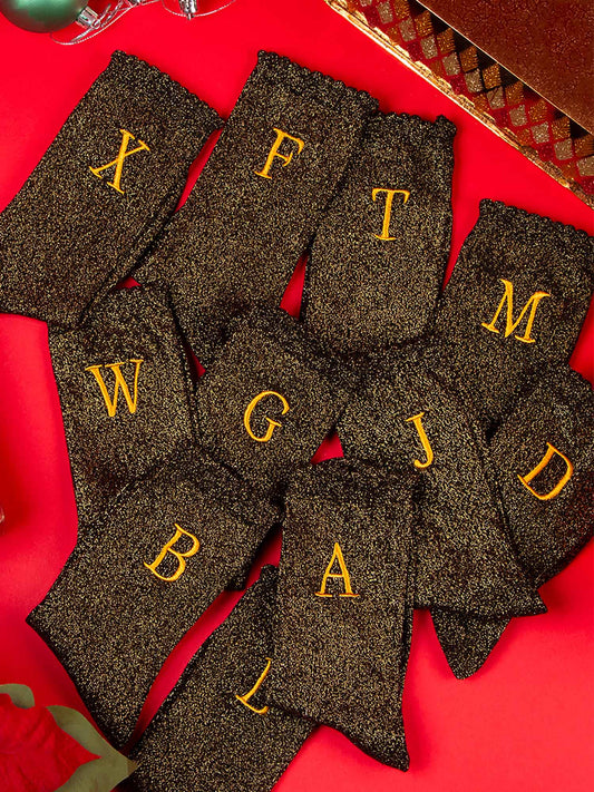 Embroidered Initial B Cotton Glitter Socks in Black