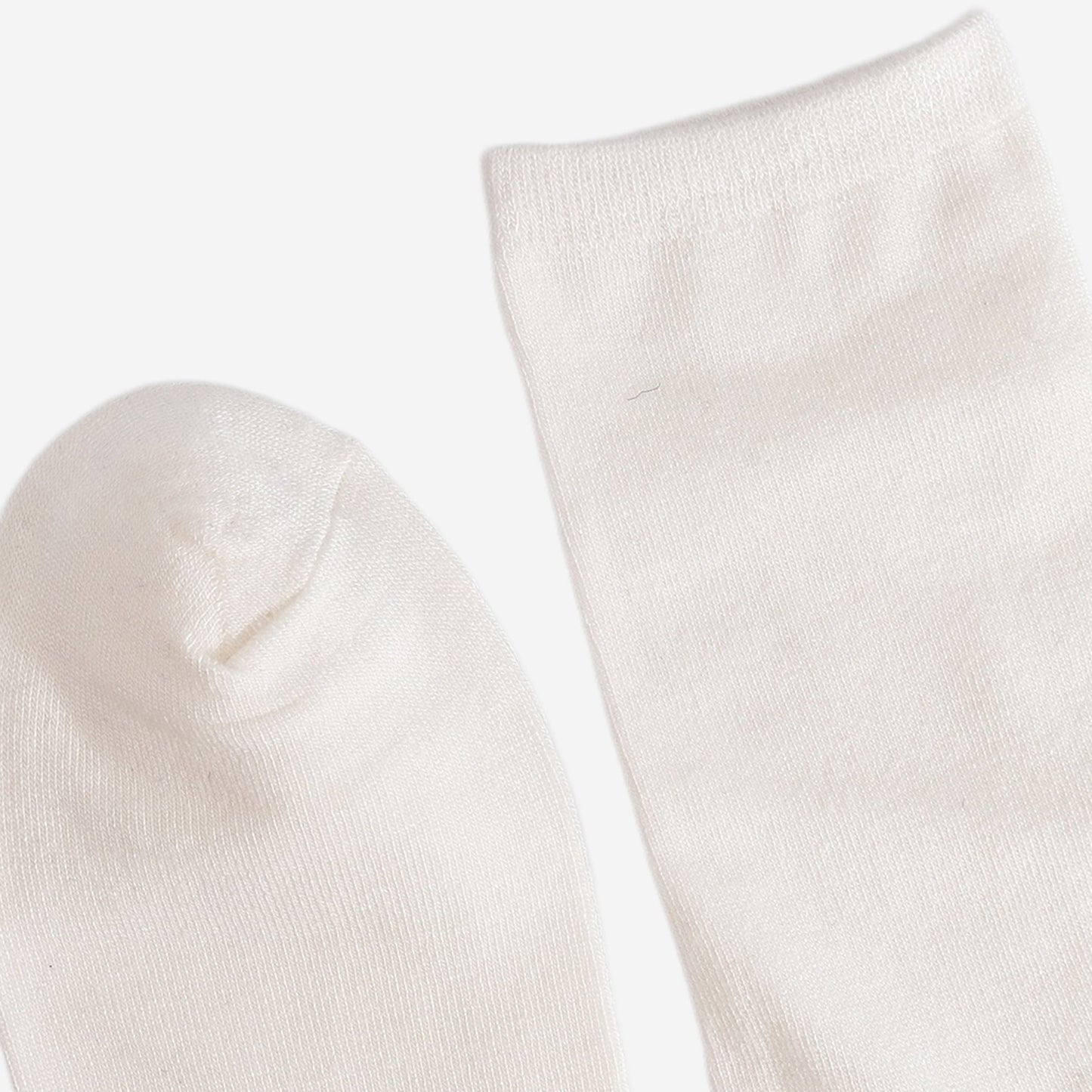 showing the heel and cuff of the white bamboo socks, showing an all over plain white colour