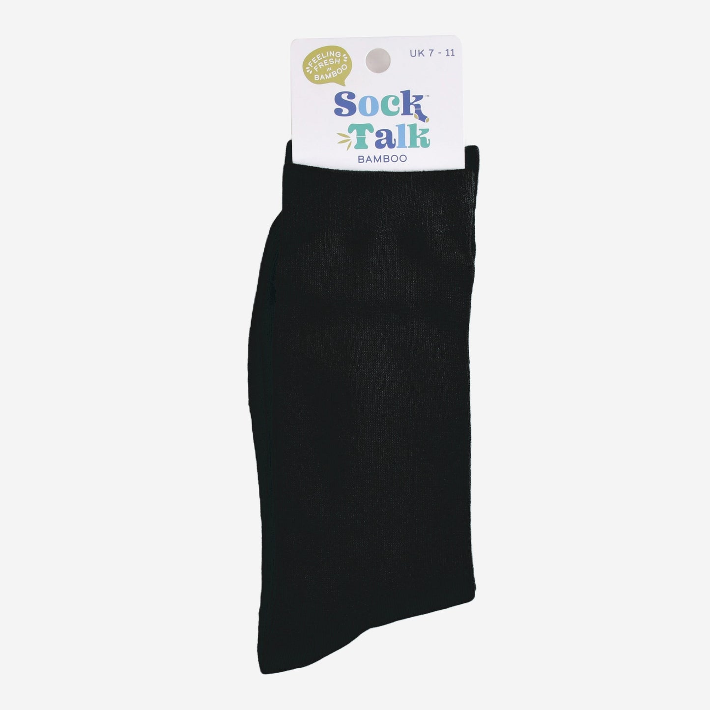 black bamboo socks in their sock talk packaging, these socks are a uk size 7-11