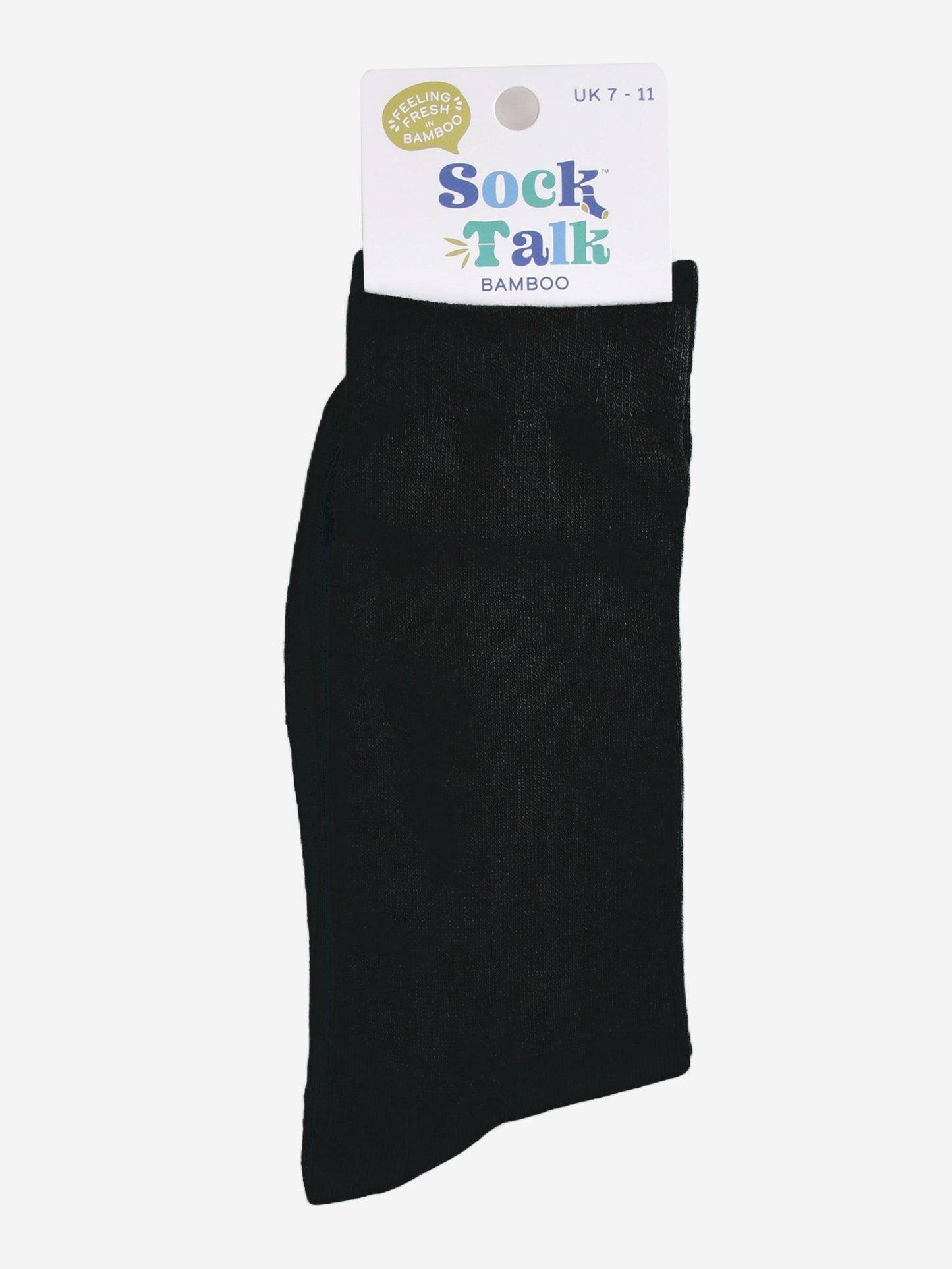black bamboo socks in their sock talk packaging, these socks are a uk size 7-11