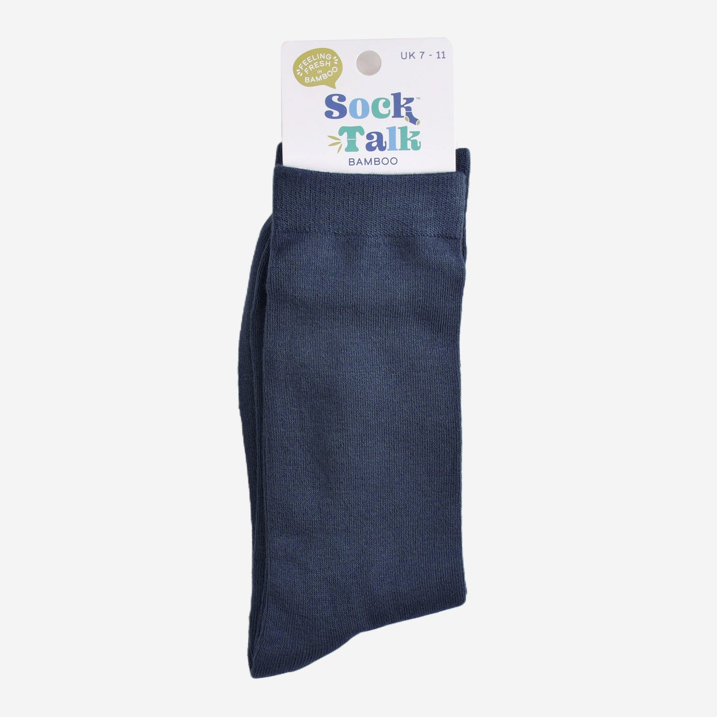navy blue bamboo socks in their sock talk packaging, these socks are a uk size 7-11
