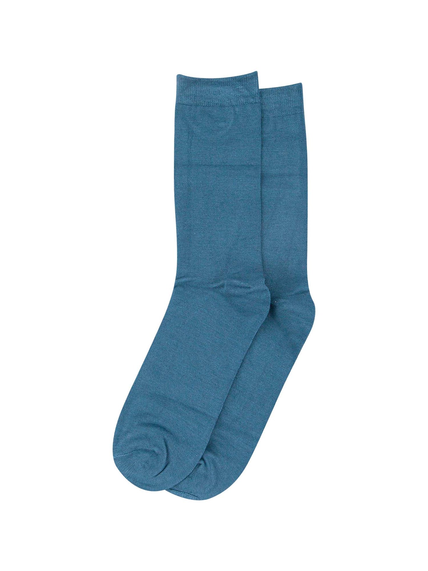 teal blue bamboo socks laying flat, showing the all over consistent colour