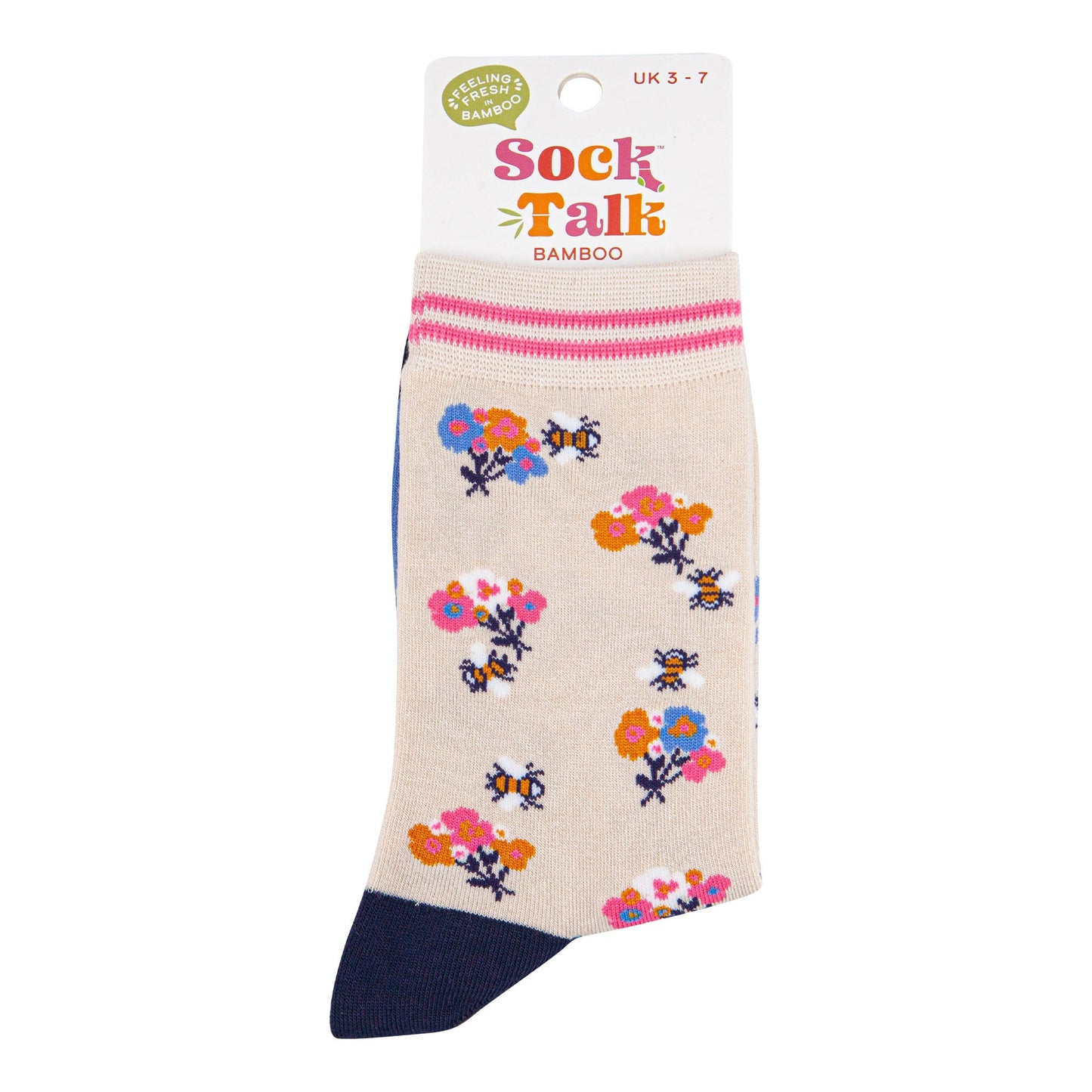 womens-bamboo-socks-cream-navy-blue-bee-posy-in-sock-talk-packaging