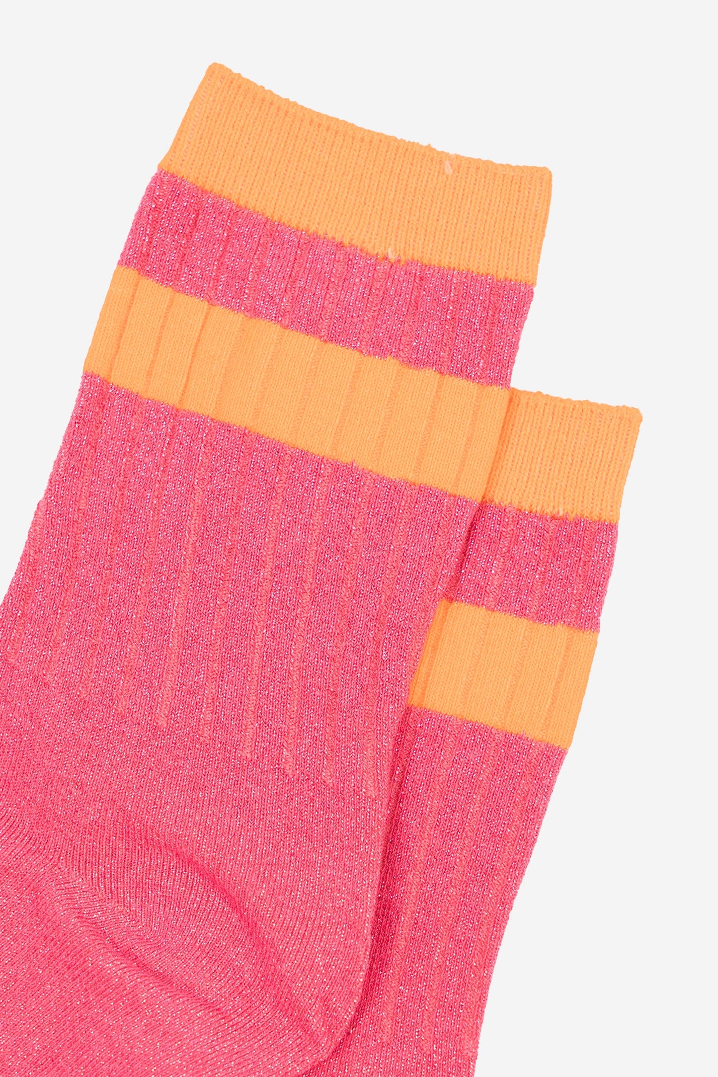 Women's Glitter Socks - Hot Pink/Orange, Striped Cuff