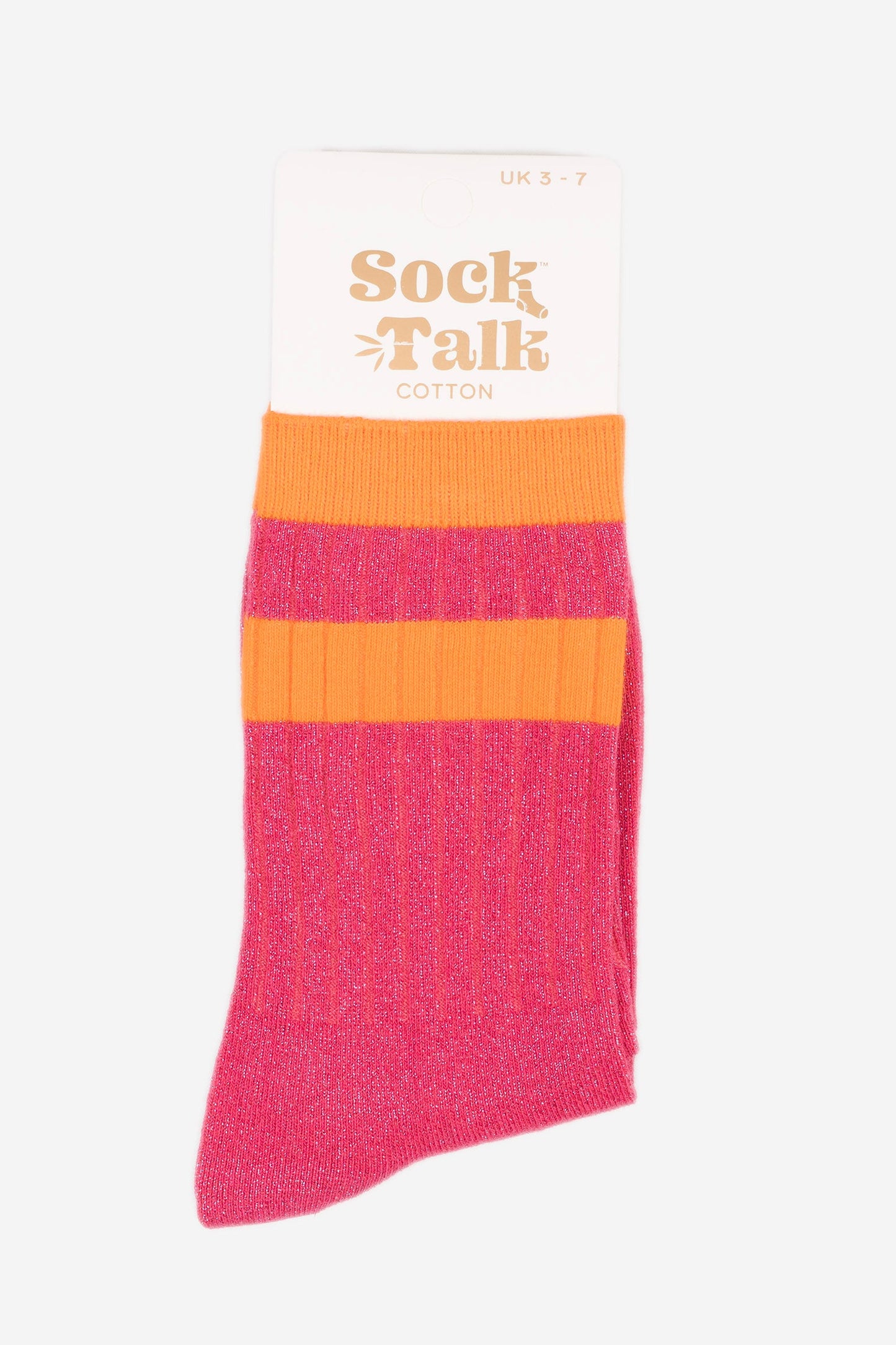 Women's Glitter Socks - Hot Pink/Orange, Striped Cuff