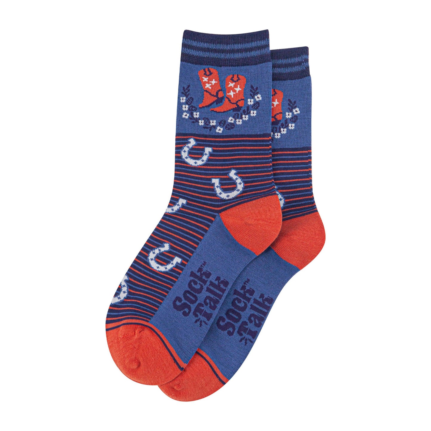 womens-bamboo-socks-navy-blue-denim-blue-cowboy-wreath-laying-flat