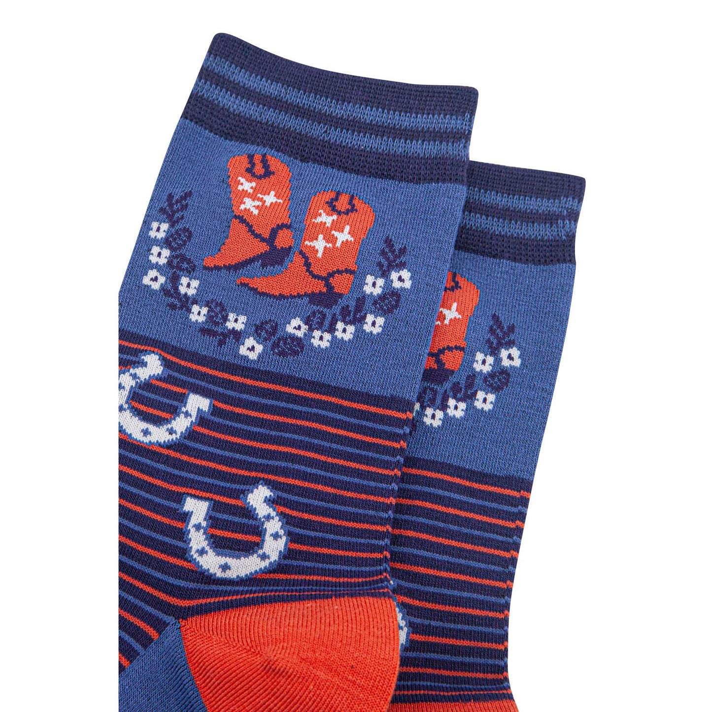 womens-bamboo-socks-navy-blue-denim-blue-cowboy-wreath-close-up