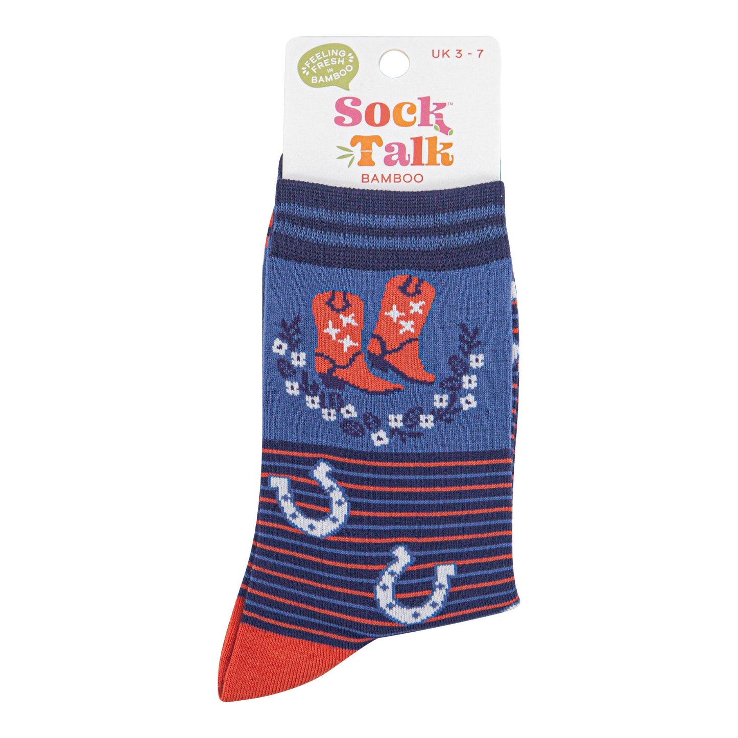 womens-bamboo-socks-navy-blue-denim-blue-cowboy-wreath-in-sock-talk-packaging
