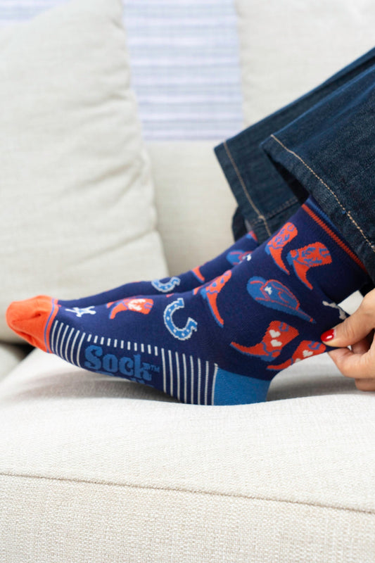 Women's Bamboo Socks - Navy Blue/Denim Blue, Cowboy Boots and Hat