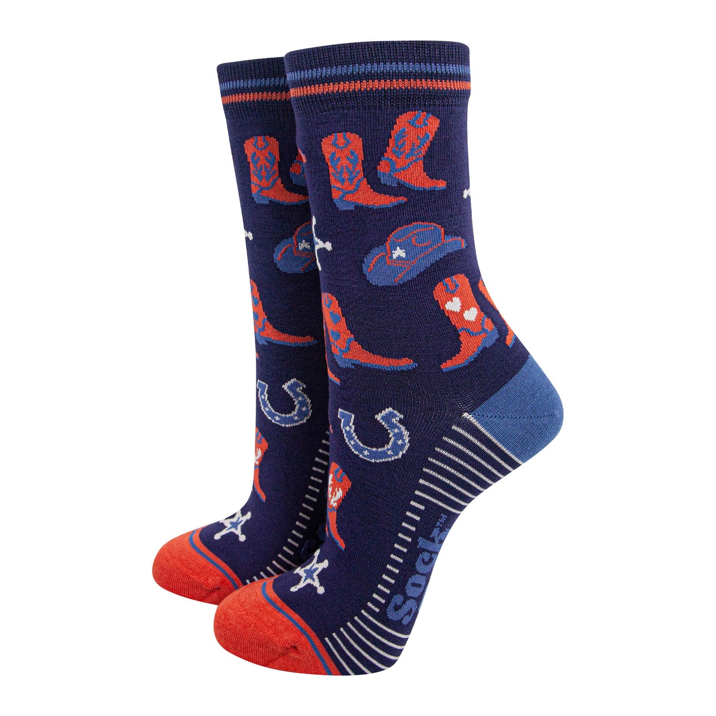 womens-bamboo-socks-navy-blue-denim-blue-cowboy-boots-and-hat