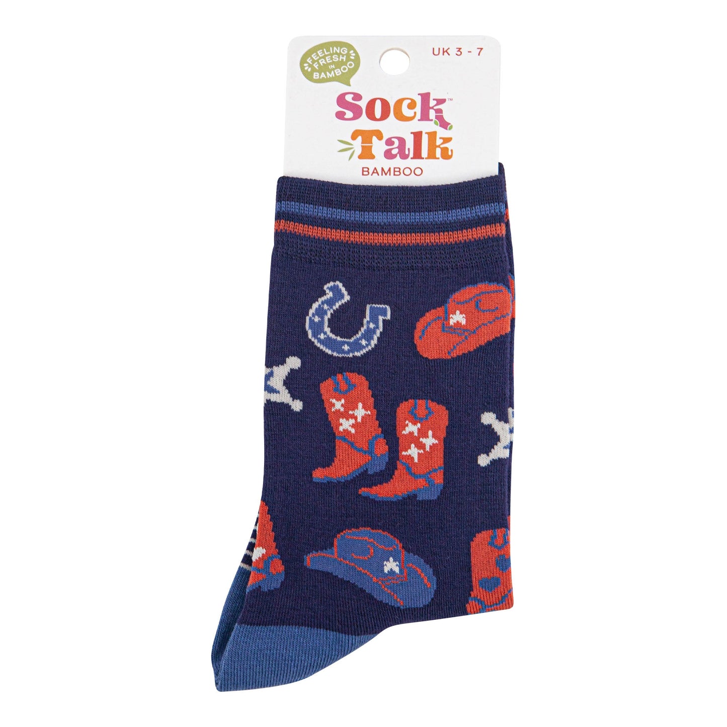 womens-bamboo-socks-navy-blue-denim-blue-cowboy-boots-and-hat-in-sock-talk-packaging