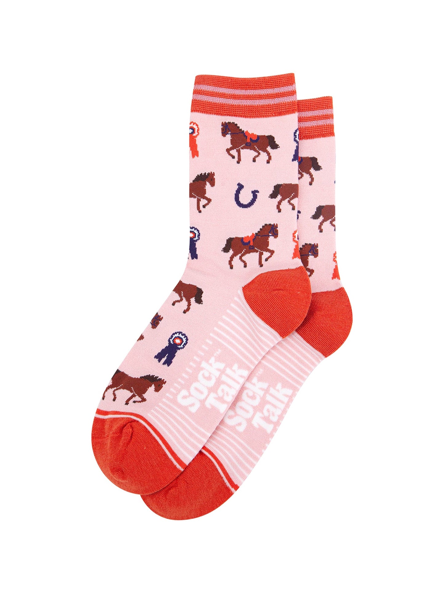 Horse-Riding-Bamboo-Socks-in-Pink-Laid-Flat
