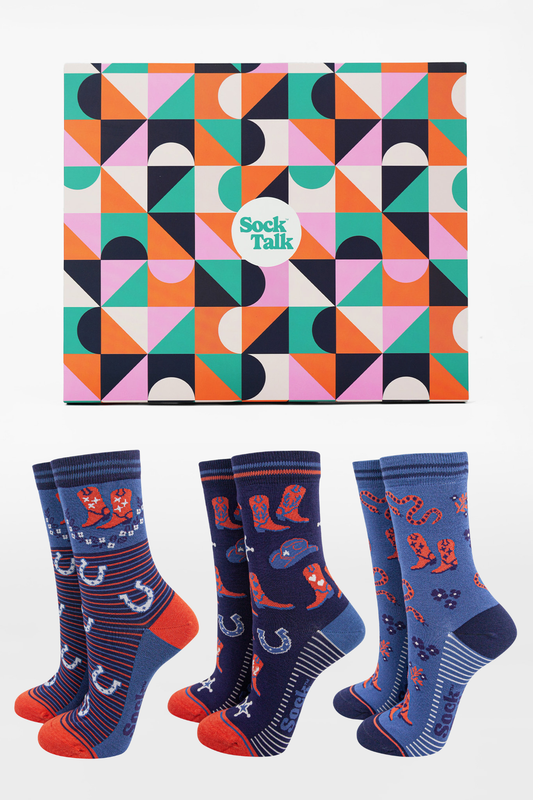 Women's Bamboo Ankle Socks Trio Gift Set - Navy Blue/Orange, Western