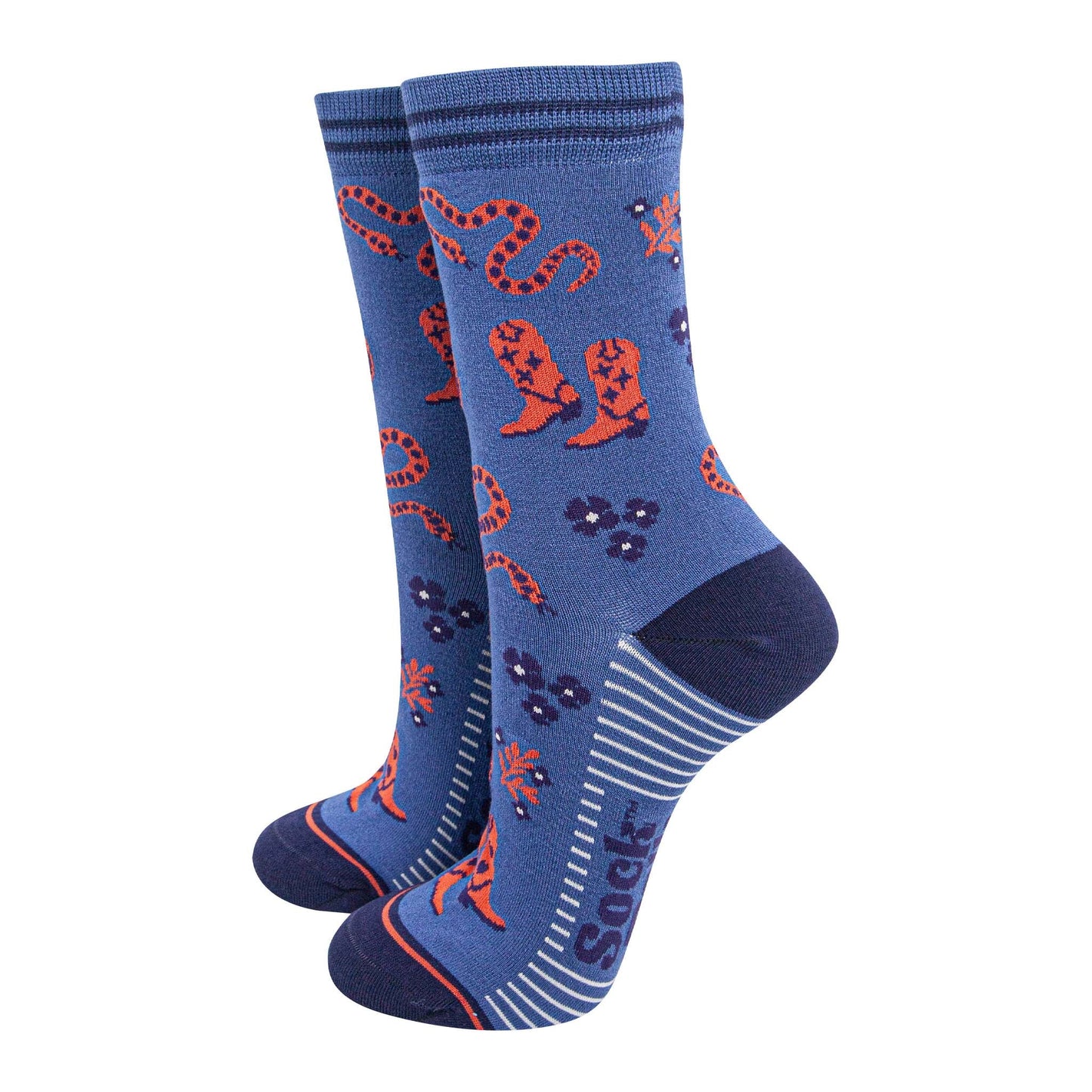 womens-bamboo-socks-navy-blue-denim-blue-cowboy-snakes-wildwest