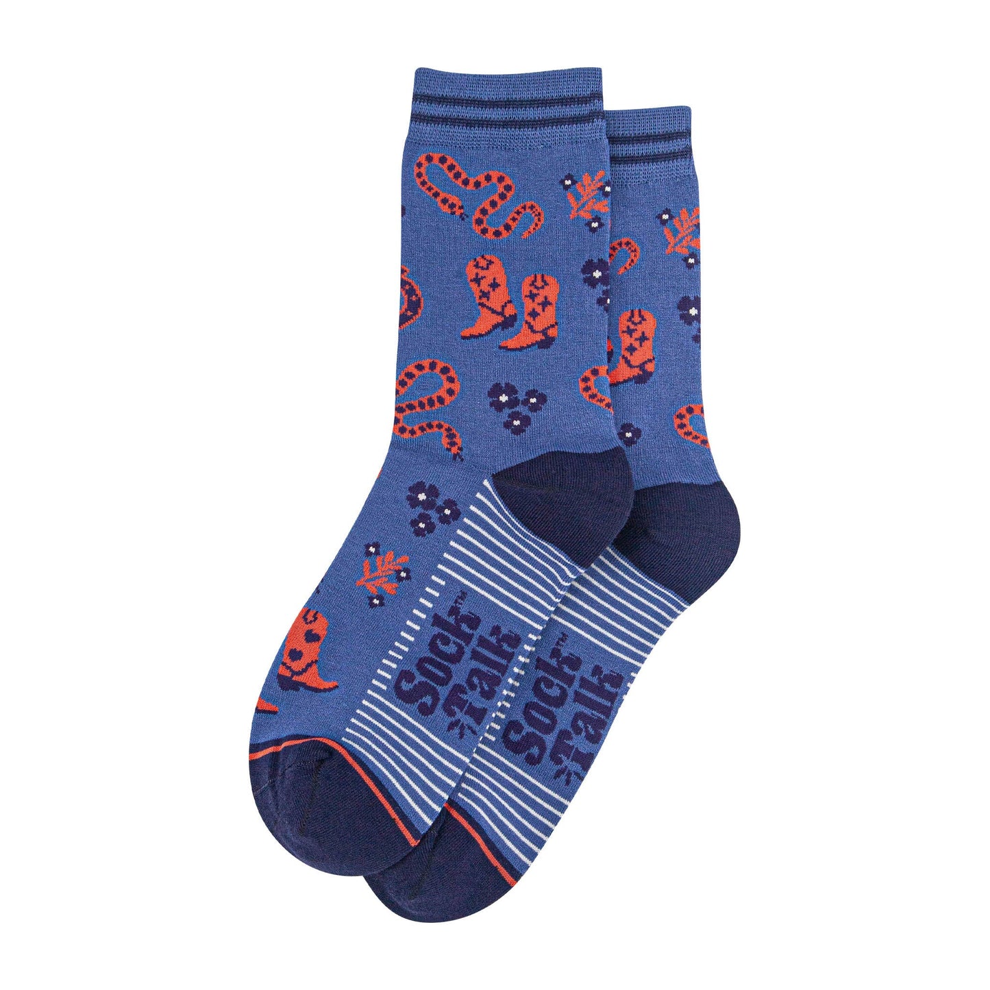 womens-bamboo-socks-navy-blue-denim-blue-cowboy-snakes-laying-flat