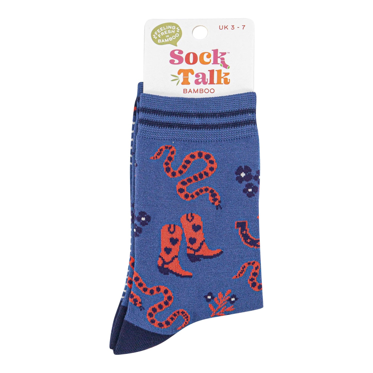 womens-bamboo-socks-navy-blue-denim-blue-cowboy-snakes-in-sock-talk-packaging