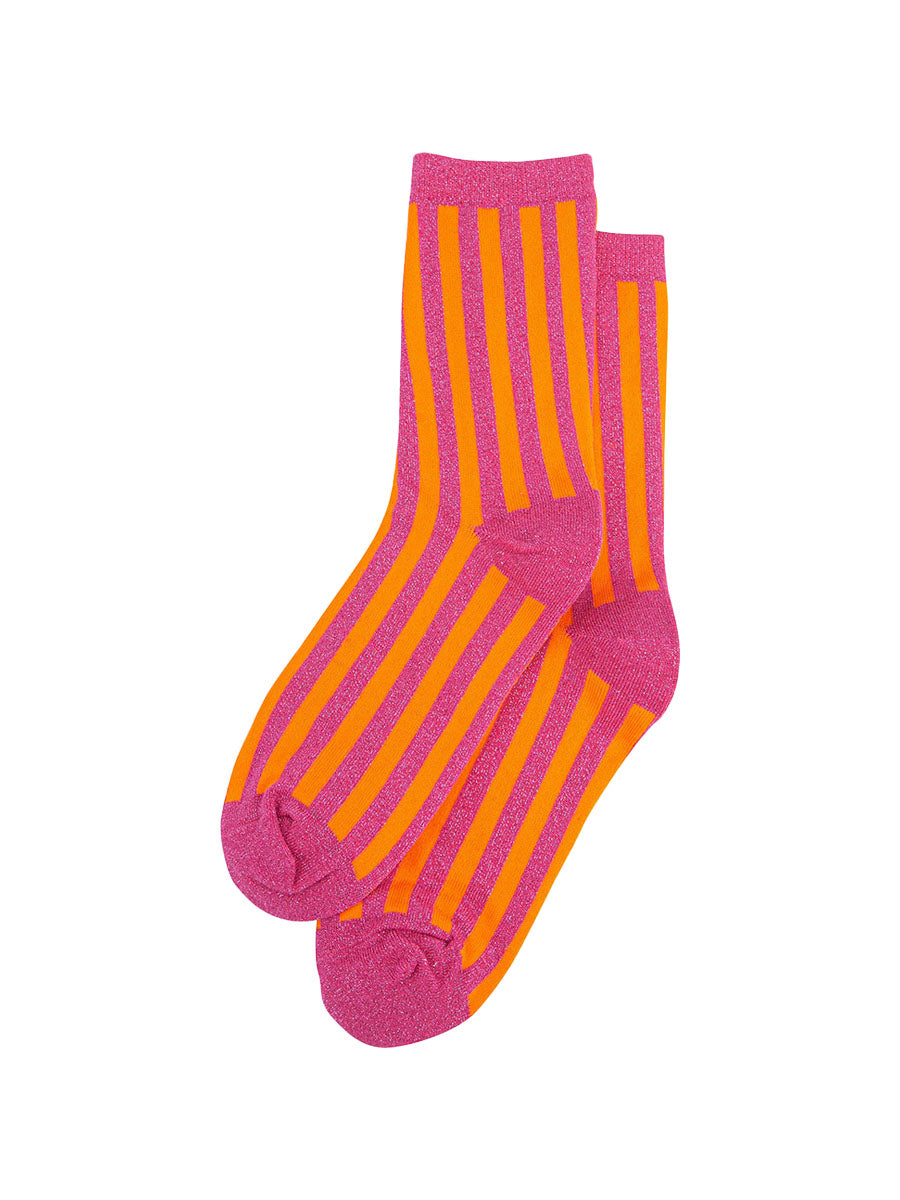 womens-glitter-socks-hot-pink-orange-stripes-laying-flat-all-over-sparkle