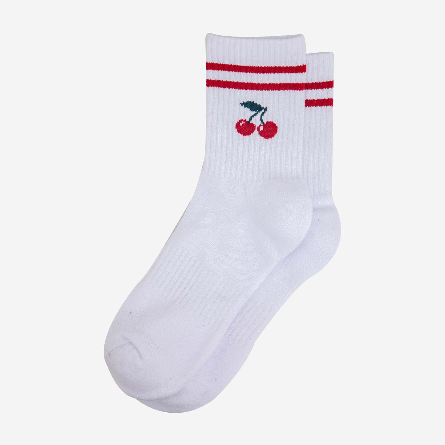 womens-sporty-socks-white-cherries-laying-flat