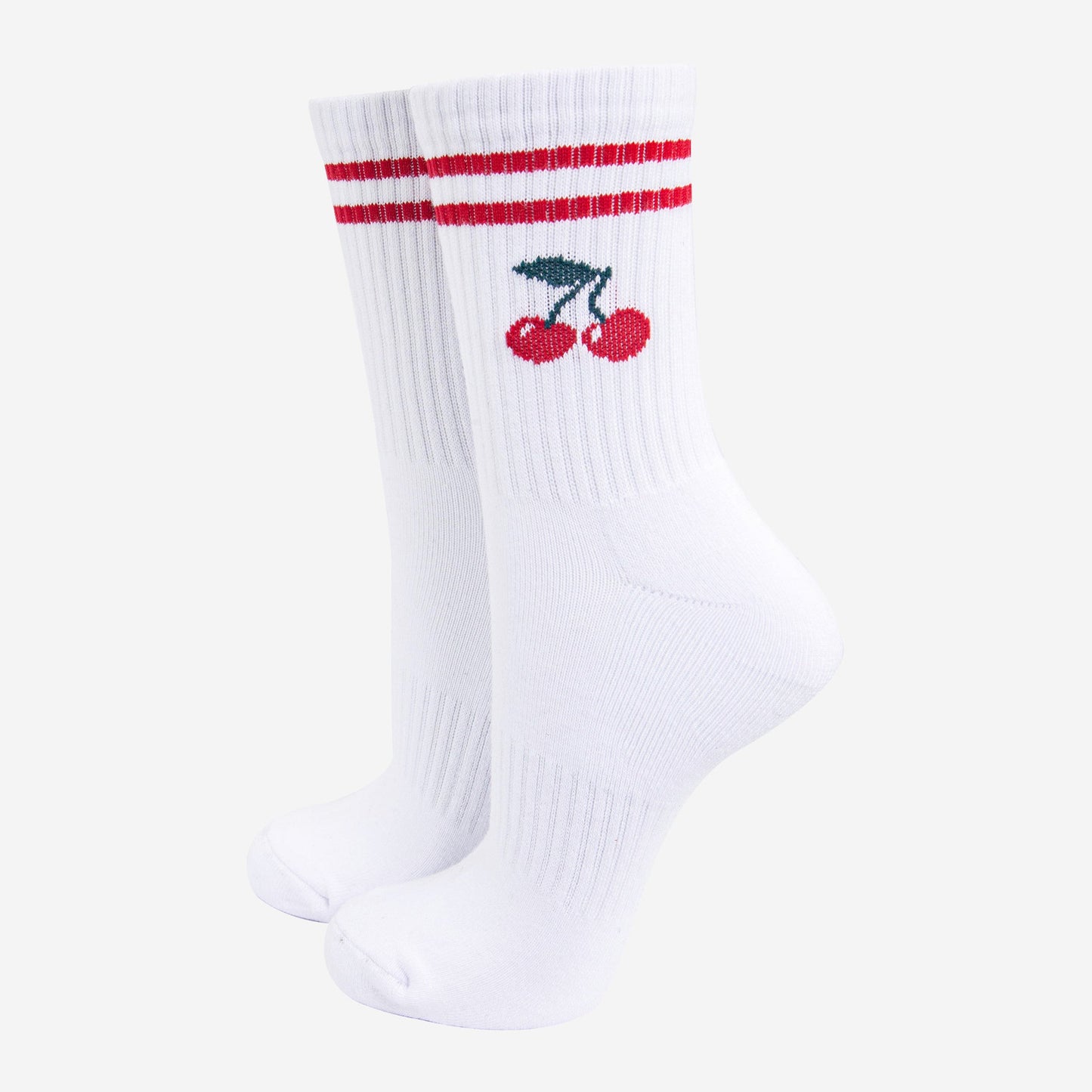 womens-sporty-socks-white-cherries-fruit-stripes