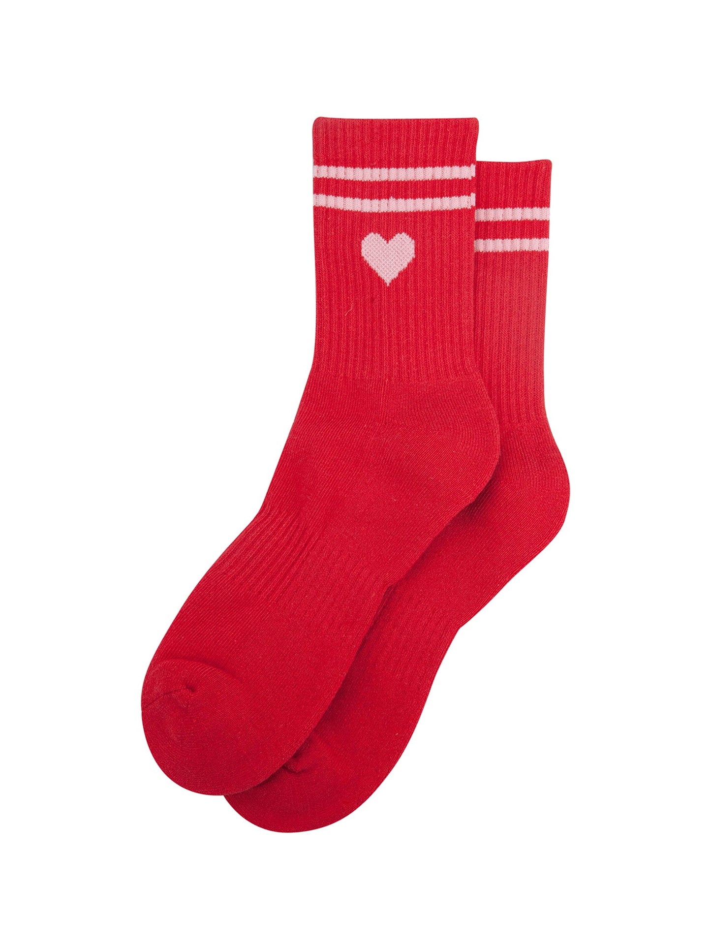 Love-Heart-Combed-Cotton-Sports-Socks-in-Red-Lying-Flat