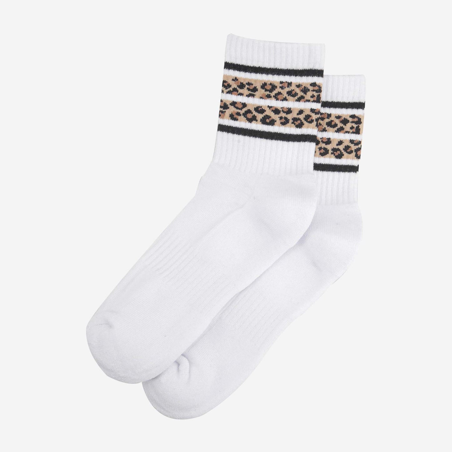 womens-sporty-socks-white-leopard-stripe-laying-flat